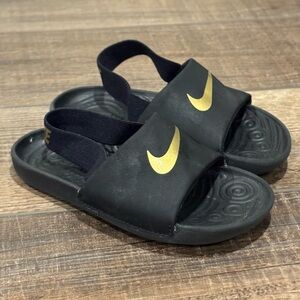 Nike Kids Kawa Slide Sandal Shoes Toddler Black Gold Size 9C